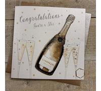 WHITE COTTON CARDS GOLD CHAMPAGNE & STARS CONGRATULATIONS CARD HAND FINISHED (D505)