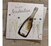 WHITE COTTON CARDS GOLD CHAMPAGNE & STARS GRADUATION CARD HAND FINISHED (D506)
