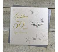 white cotton cards Golden Happy 50 Years Anniversary Handmade Card, bd150c