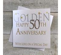 WHITE COTTON CARDS Golden Happy 50th Love On A Special Day, Handmade Anniversary Card (Code AW50)