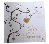 white cotton cards Golden Wedding, Handmade 50th Card (Anniversary Tree, Code AB50)