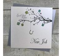 WHITE COTTON CARDS Good Luck Handmade New Job Card, PD85