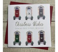 WHITE COTTON CARDS GORGEOUS DOORS -MY HOUSE TO YOURS - CHRISTMAS CARD - HAND FINISHED (C24-123-MY)