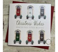 WHITE COTTON CARDS GORGEOUS DOORS - OUR HOUSE TO YOURS - CHRISTMAS CARD - HAND FINISHED (C24-123)