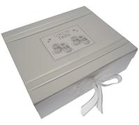 White Cotton Cards Gorgeous Twins, Large Keepsake Box, Silver Booties