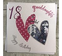 WHITE COTTON CARDS Granddaughter 18th Birthday Card, Patterned Hearts Handmade SSH18GD
