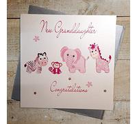 WHITE COTTON CARDS Granddaughter Congratulations, Handmade Large New Baby Card (Pink, Toys)