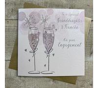 WHITE COTTON CARDS GRANDDAUGHTER & FIANCEE TO BE- FLUTES ENGAGEMENT CARD, HAND FINISHED (D25-GD)