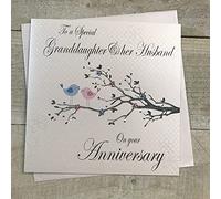 WHITE COTTON CARDS Granddaughter & Husband Anniversary Card, Love Birds Handmade PD281