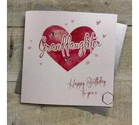 WHITE COTTON CARDS GRANDDAUGHTER - PINK HEART BIRTHDAY CARD, HAND FINISHED (DP154)