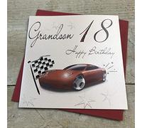 WHITE COTTON CARDS Grandson 18 Happy Handmade 18th Birthday Card (Racing car)