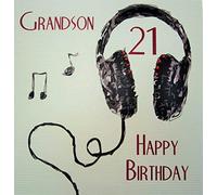 WHITE COTTON CARDS Grandson 21 Happy, Large Handmade 21st Birthday Card (Code XSB66-21, Headphones)