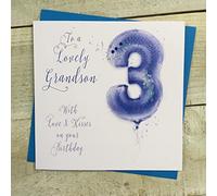WHITE COTTON CARDS GRANDSON 3RD BIRTHDAY CARD. BLUE HELIUM BALLOON DESIGN (HB3-GS XHB3-GS)