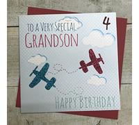 WHITE COTTON CARDS Grandson 4th Birthday Card,Planes Handfinished (G75-4)