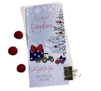 WHITE COTTON CARDS GRANDSON CHRISTMAS MONEY WALLET - BLUE TREE (WBW52)