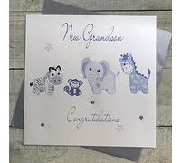 white cotton cards Grandson Congratulations, Handmade Large New Baby Card (Blue, Toys)