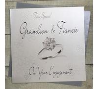 WHITE COTTON CARDS GRANDSON ENGAGEMENT CARD - BEAUTIFUL RING, HANDMADE (WB221-GS & XWB221-GS)