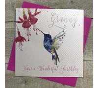 White Cotton Cards GRANNY - HUMMINGBIRD BIRTHDAY CARD, HAND FINISHED (B163)