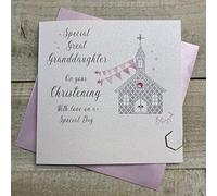 WHITE COTTON CARDS GREAT GRANDDAUGHTER CHURCH CHRISTENING CARD, HAND FINISHED (D115-GGD)
