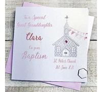 WHITE COTTON CARDS GREAT GRANDDAUGHTER PERSONALISED BAPTISM/CHRISTENING CARD, PINK CHURCH DESIGN, HAND FINISHED (X) P23-17-GGD