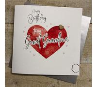 WHITE COTTON CARDS GREAT GRANDMA - BIG HEART BIRTHDAY CARD, HAND FINISHED (S815)