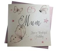 white cotton cards Handmade 65 Mum Have a Wonderful Birthday Vintage Butterflies 65th Birthday Card, White, PM65