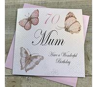 white cotton cards Handmade 70 Mum Have a Wonderful Birthday Vintage Butterflies 70th Birthday Card, White, PM70
