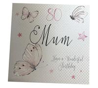 white cotton cards Handmade 80 Mum Have a Wonderful Vintage Butterflies 80th Birthday Card, White, PM80, 16cmx16cm