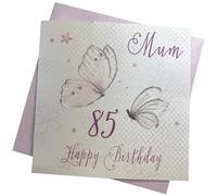 white cotton cards Handmade 85 Mum Have a Wonderful Birthday Vintage Butterflies 85th Birthday Card, White, PM85