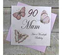 white cotton cards Handmade 90 Mum Have a Wonderful Birthday Vintage Butterflies 90th Birthday Card, White, PM90