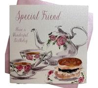 white cotton cards Handmade Birthday Card for Special Friend Tea and Cakes, White, WB200