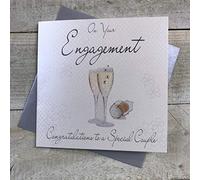WHITE COTTON CARDS Handmade Champagne Glasses On Your Engagement Card, White, WB204
