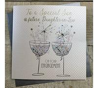 White Cotton Cards Handmade Engagement Card, Son & Future Daughter-in-Law - Code BD3-ESF,grey|green,16cm x 16cm
