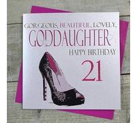 White Cotton Cards Handmade Gorgeous, Beautiful, Lovely, Goddaughter Happy Birthday 21st Code N322-21 21st Birthday Card, White, N322-21