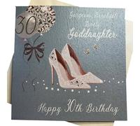 WHITE COTTON CARDS Handmade Gorgeous, Beautiful, Lovely, Goddaughter Happy 30" Neon Range Code 30th Birthday Card, White, N322-30