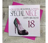 WHITE COTTON CARDS Handmade Gorgeous, Beautiful, Lovely, Special Niece Happy Birthday 18" Neon Range Code N304-18 18th Birthday Card, White, N304-18
