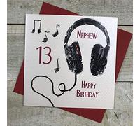 white cotton cards Handmade Nephew 13 Happy Birthday Headphones 13th Birthday Card, White, SB54-N13