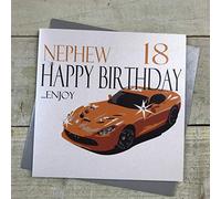 WHITE COTTON CARDS Handmade Nephew 18 Happy Enjoy Orange Sports Car 18th Birthday Card, White, N62-N18