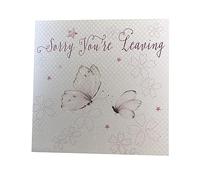 WHITE COTTON CARDS Handmade Sorry You're Leaving Card Butterflies, WB65,16cm x 16cm