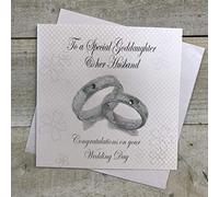 white cotton cards Handmade To a Special Goddaughter & Her Husband Congratulations On Your Wedding Day Wedding Bands Card, White, PD249