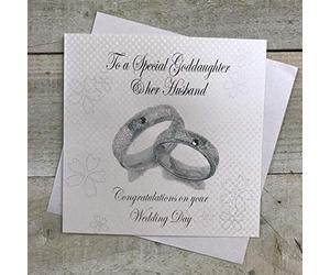WHITE COTTON CARDS Handmade To a Special Goddaughter & Her Husband Congratulations On Your Wedding Day Wedding Bands Card, White, PD249
