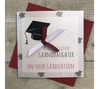 WHITE COTTON CARDS Handmade to A Very Clever Granddaughter Graduation Cap Card, White, G15gd, 16cm x 16cm