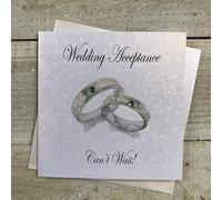 white cotton cards Handmade Wedding Acceptance Can't Wait Wedding Bands Acceptance Card, White, PD257