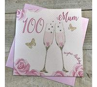 WHITE COTTON CARDS Happy 100th Birthday Card Mum CAKE & SPARKLER GLASSES SS42-M100