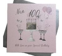 WHITE COTTON CARDS Happy 100th Birthday Card Nan Pink Cake & Sparkly Glasses SS42-N100