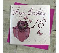 White Cotton Cards Happy 16th Birthday Handmade Birthday Card, WBA16