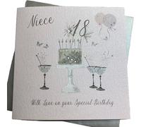 WHITE COTTON CARDS Happy 18th Birthday Card Niece Champagne Glasses Pink & Gold Sparkly Cake SS42-NIE18