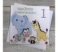 white cotton cards Happy 1st Birthday to Someone Very Gorgeous Handmade Card Safari Toys, GS6
