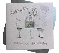 WHITE COTTON CARDS Happy 30th Birthday Card Goddaughter Champagne Glasses Pink & Gold Sparkly Cake SS42-GODD30
