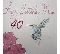 WHITE COTTON CARDS Happy 40, Handmade 40th Birthday Card (Humming Bird)